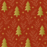 Golden Pines Red - Kerst Inpakpapier - Gouden Dennen op Rood