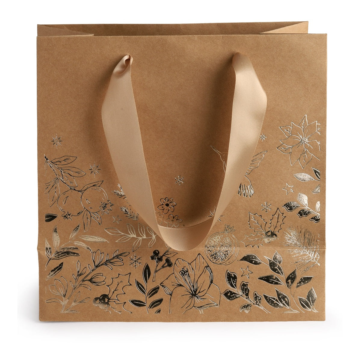 Kraft kerstdraagtas 20 cm, achterkant - Kadopapier.net