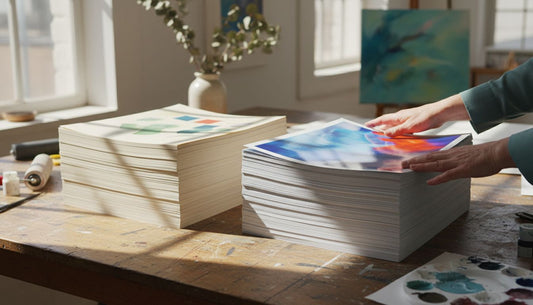 Matte and glossy paper stacks in sunlight