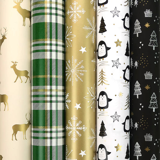 Winterglow - Set van 5 rollen duurzaam inpakpapier - FSC gerecycled - 70x200cm - 70/80 grams