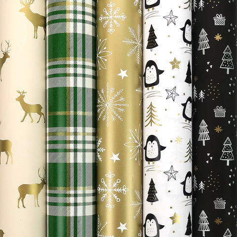 Winterglow - Set van 5 rollen duurzaam inpakpapier - FSC gerecycled - 70x200cm - 70/80 grams