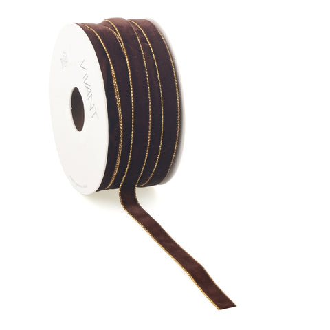 Velvet Lint Bruin met Gouden Rand - Enkelzijdig Fluweel - Luxe Decoratielint - 3 Breedtes