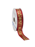 Weihnachtsband Satin Sterne und Schneeflocken Bordeaux