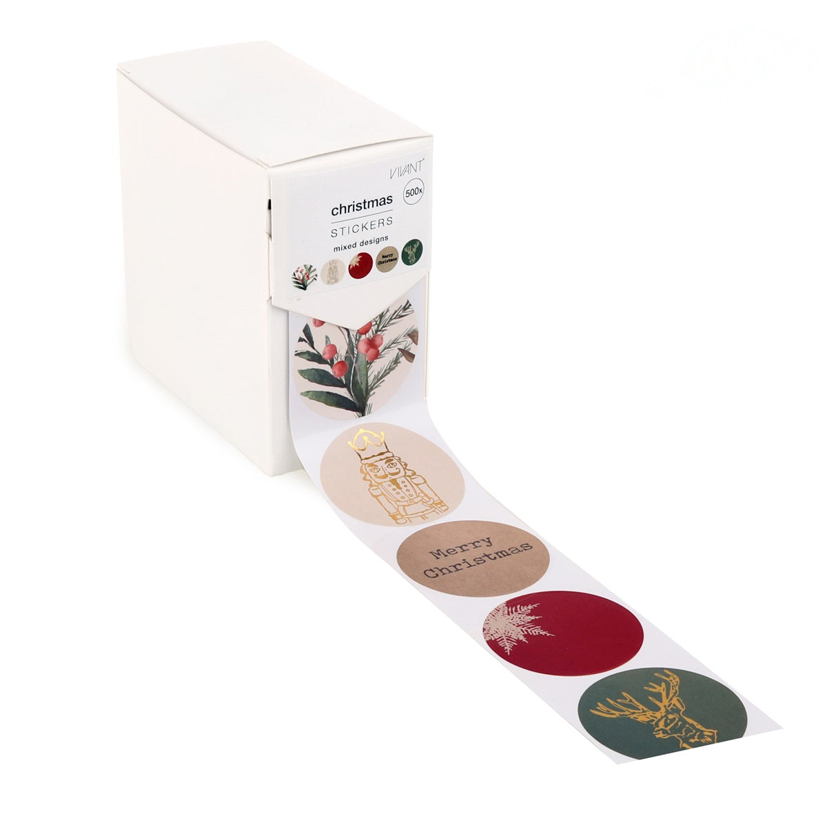 Rol kerststickers in groen, rood en goud in dispenserdoos - Kadopapier.net