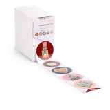Rol kerststickers met notenkraker en kerstballen in dispenserdoos - Kadopapier.net