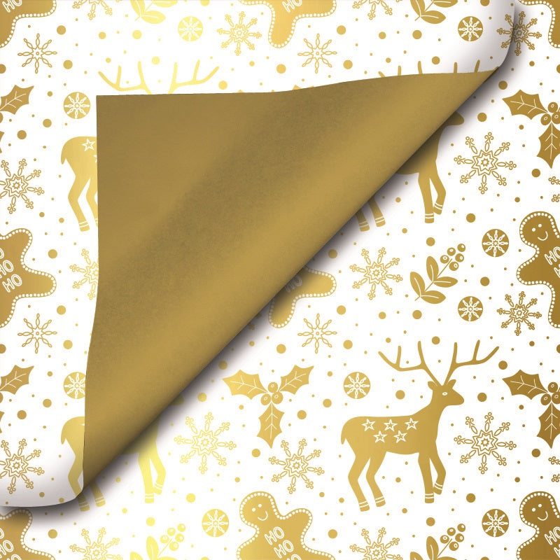 Kerstzakje wit-goud met rendieren - Kadopapier.net
