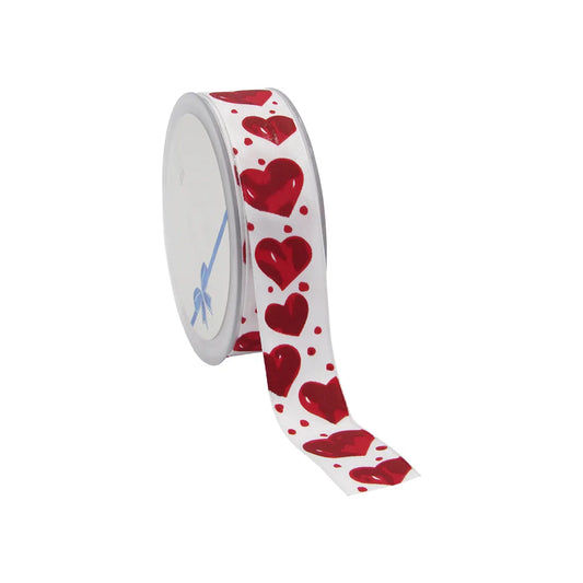 White Wired Hearts Ribbon &gt; 15m x 25mm | 1 Piece