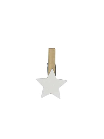 Knijpertjes Hout met Witte Ster – 30 mm | 36 stuks