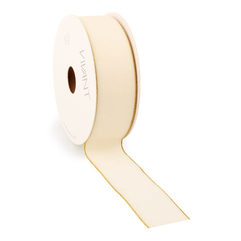 Velvetband Creme mit Goldrand – Luxus Einseitiger Samt – Geschenkband – Dekoband