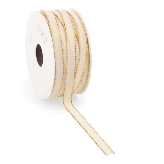 Velvetband Creme mit Goldrand – Luxus Einseitiger Samt – Geschenkband – Dekoband
