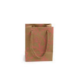 Kraft draagtas met roze botanische print, achterkant - Kadopapier.net
