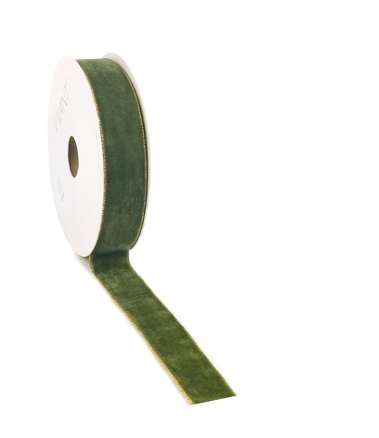 Velvet Band Moosgrün mit Goldrand - Luxus Einseitiges Samtband - 9mm / 25mm / 38mm