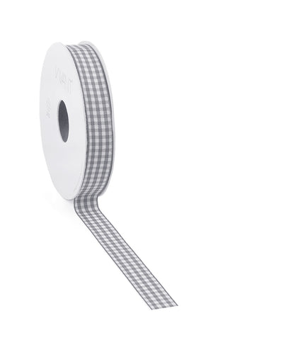 Checked Gift Ribbon Grey &gt; 9/15mm | 20m