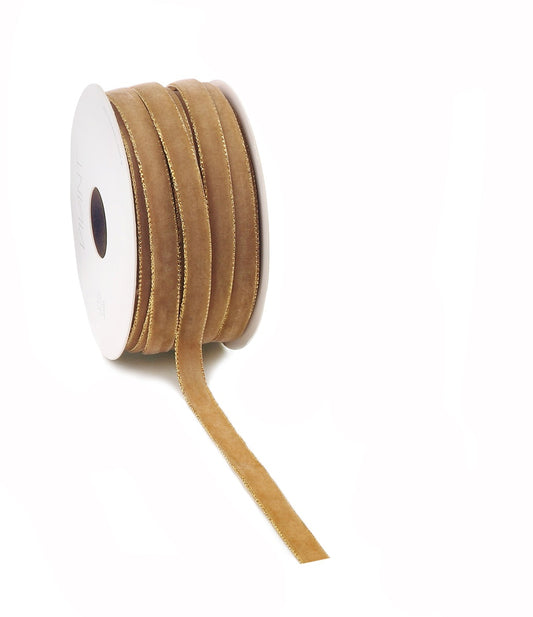 Velvet Band Sand mit Goldrand - Einseitiges Samtband - Geschenkband - Dekorationsband - DIY