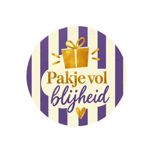 Pakje vol Blijheid Etiketten – Crème & Paars - Kadopapier.net