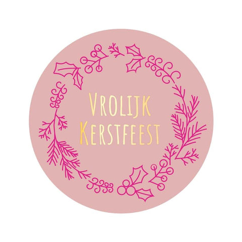 Vrolijk Kerstfeest Etiketten – Poederroze & Goud - Kadopapier.net