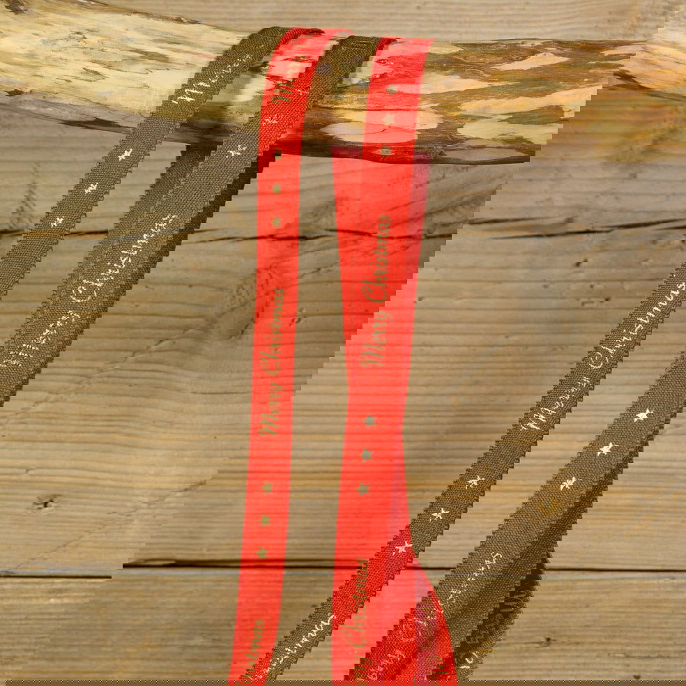 Katoenen Kerstlint Rood - Kadopapier.net