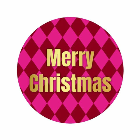 Merry Christmas Etiketten – Ruit Bordeaux & Roze - Kadopapier.net