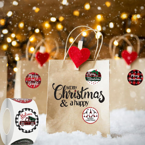 Sluitsticker kerst plaid -  25mm - Sticker-Etiket- 500 stuks