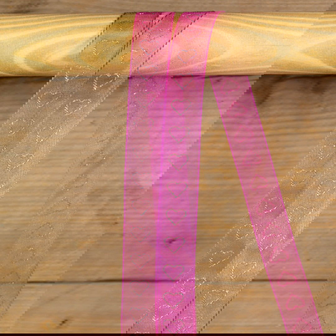 Organzalint Glitter hartjes Fuchsia - Kadopapier.net