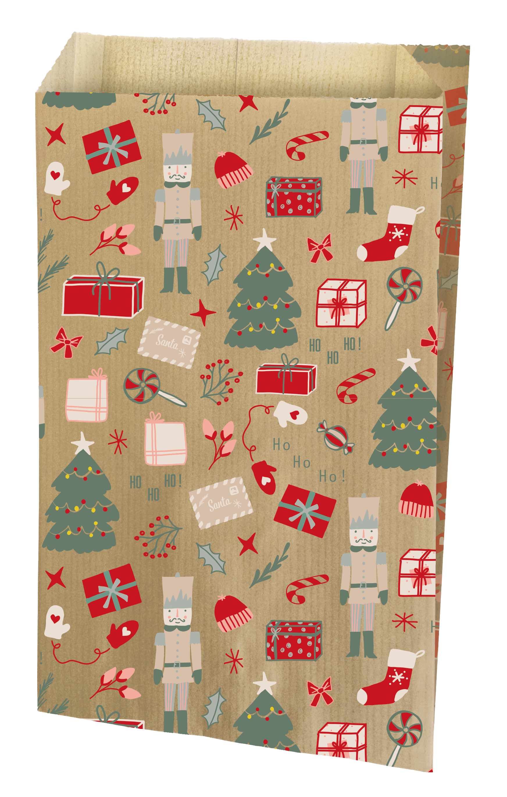 Milieuvriendelijke Papieren Zakjes – Rouge Kerstmotief – 12 + 4,5 x 20 cm, 60g/m²