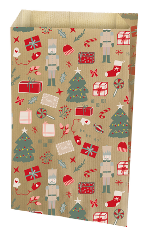Milieuvriendelijke Papieren Zakjes – Rouge Kerstmotief – 12 + 4,5 x 20 cm, 60g/m²