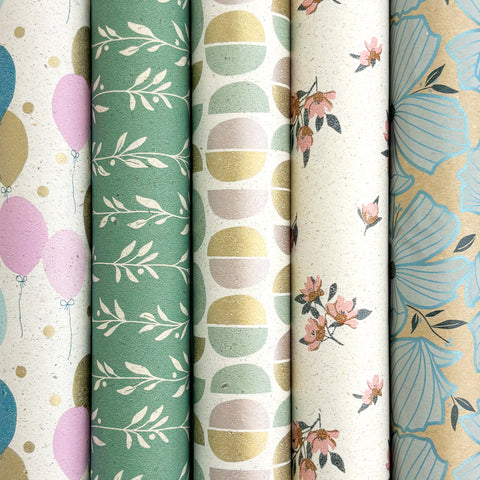 ROSIE FSC Gift Wrapping Paper – Grass/Kraft Set 70x200 cm – 5 Rolls