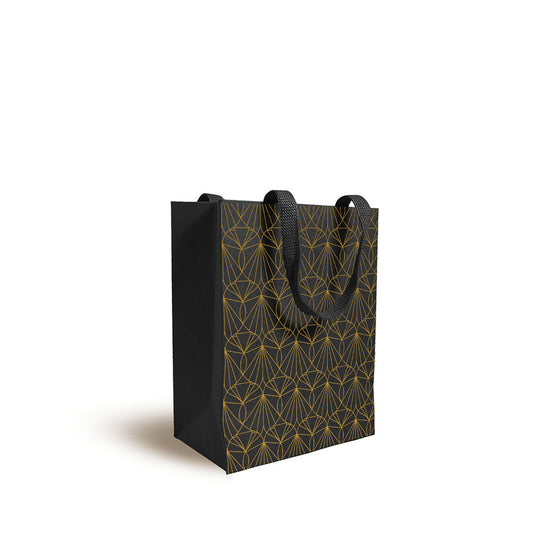 Kristal Zwart Goud - Luxe Papieren Tas - Stoffen Handvatten - Kraft 190g/m² - Verpakking x10