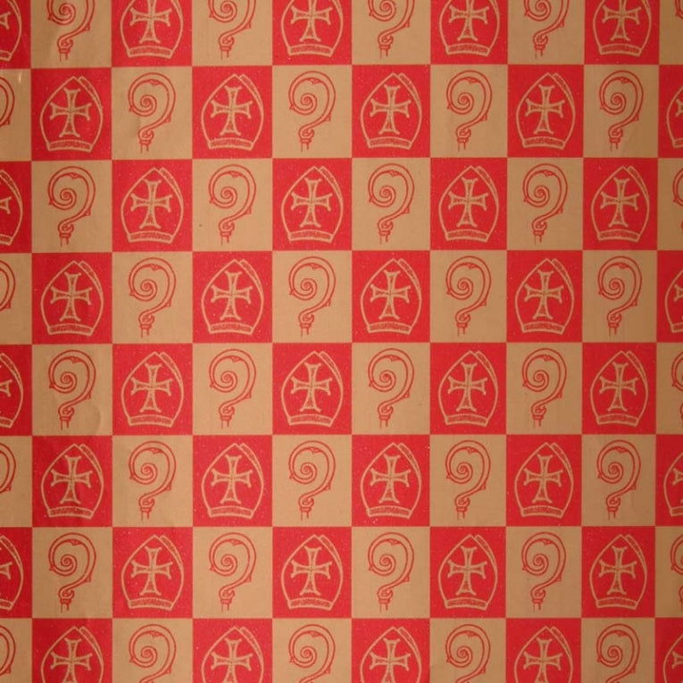 Sinterklaaspapier Goud-Rood met Mijters - Kadopapier.net