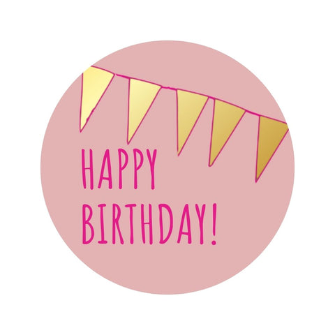 Happy Birthday | Palm goud/roze | 250st. -Sticker-Etiket-