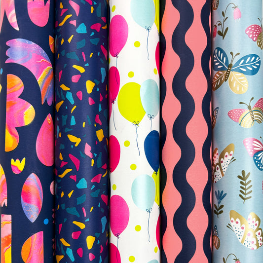 CELEBRATION FSC Gift Wrap – Coated Party Prints 70x200 cm – 5 rolls