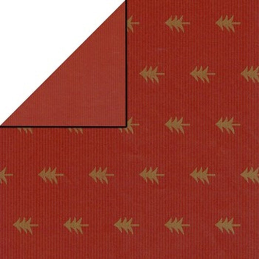 Kerst inpakpapier kraft rood met gouden kerstbomen - Kadopapier.net