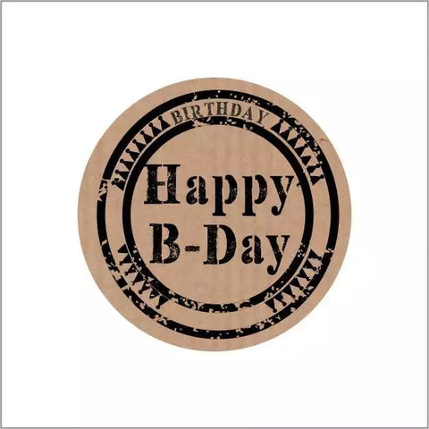 Happy B-Day Stickers - Ronde Kraft Etiketten - 35mm - Zwarte Bedrukking - 500 stuks