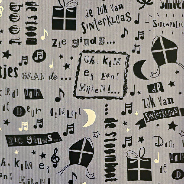 Sinterklaas inpakpapier liedjes en spreuken lichtgrijs