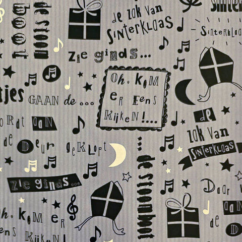 Sinterklaas inpakpapier liedjes en spreuken lichtgrijs