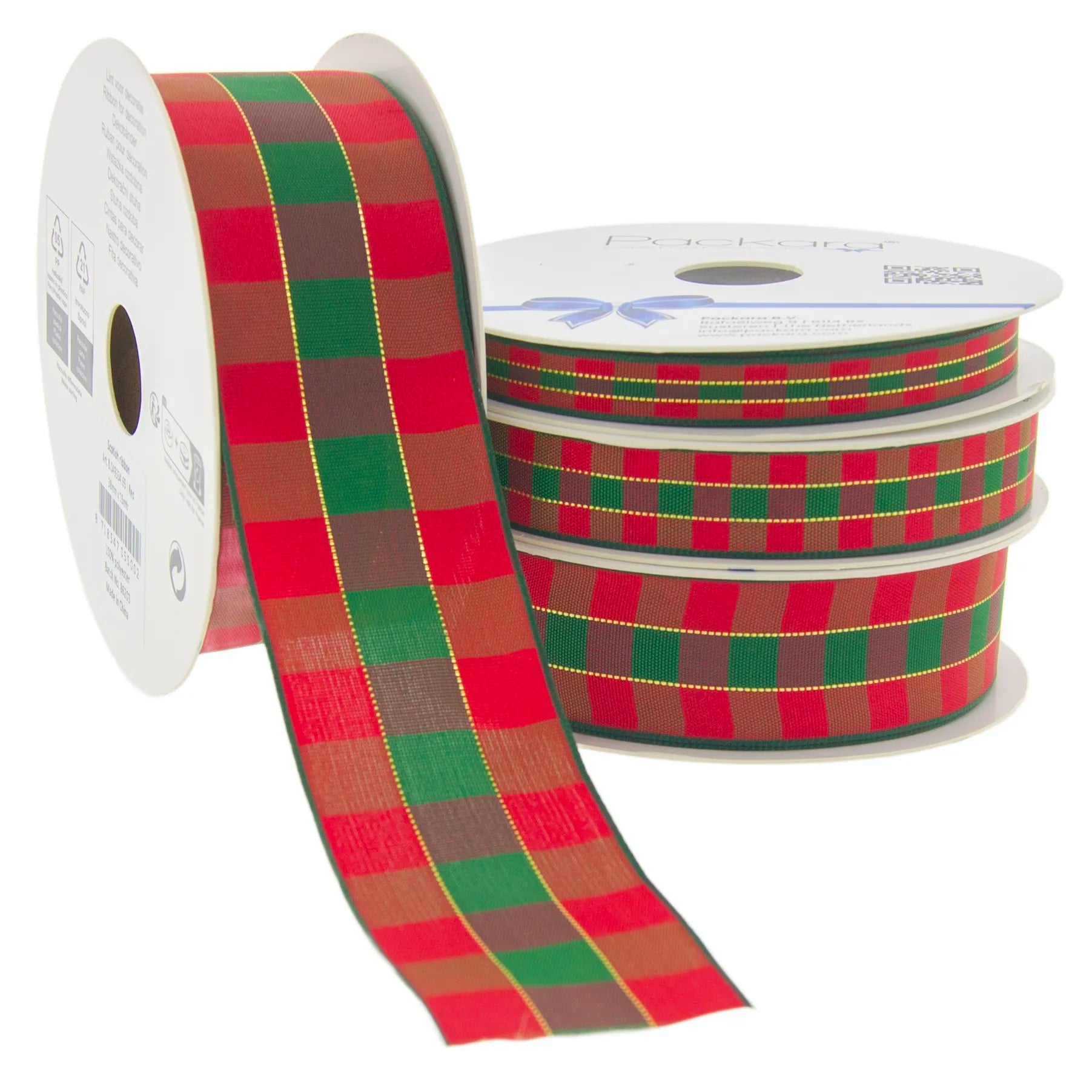 Tartan Lint – Schots Lint, Schotse Ruit & Geruit Lint met Gouden Stiksel en Geweven Rand – 4 Maten!