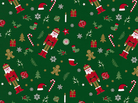 The Nutcracker rol kerstinpakpapier met notenkrakers op groen - Kadopapier.net